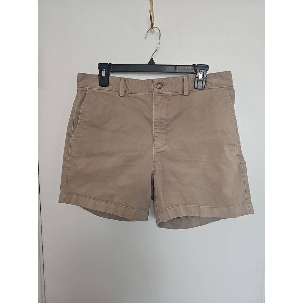 FLINT AND TINDER 365 Chino Shorts 33 Flat-Front 7" Length Tan Some Fading